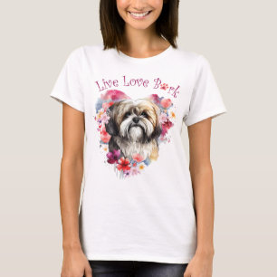 T-shirt Lhasa Apso Chien Maman Florale