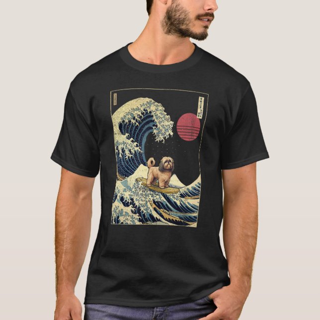 T-shirt Lhasa Apso Japonais Kanagawa Vague Surf Chien 1 (Devant)