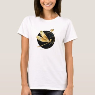 T-shirt libellule d'or en cercle noir