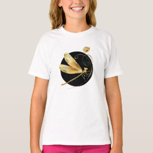 T-shirt libellule d'or en cercle noir