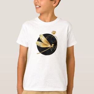 T-shirt libellule d'or en cercle noir