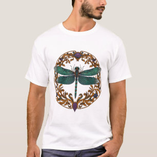 T-shirt Libellule en filigrane dans un cadre ornemental