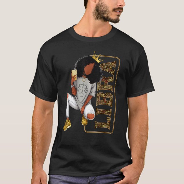T-shirt Libra Girl for Black Women Melanin Afro Queen (Devant)