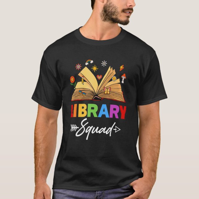 T-shirt Library Squad Librarian Bookworm Book   Groovy (Devant)