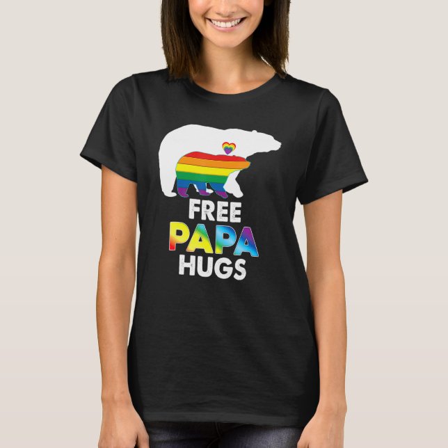 T-shirt Libre Papa Hugs Rainbow Bear Lgbt Pride Gay Lesbie (Devant)