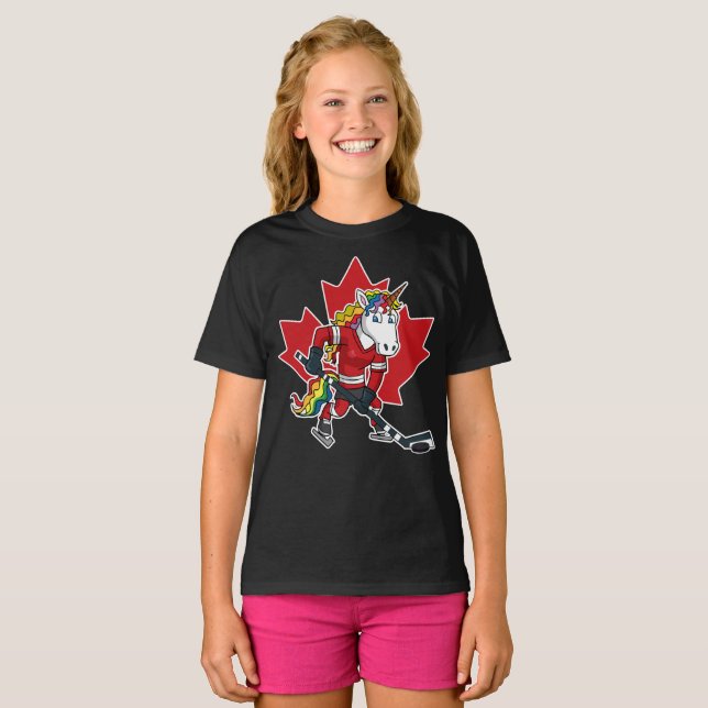 T-shirt Licorne canadienne Canda de joueur de hockey (Devant entier)