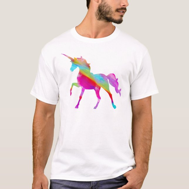 T-shirt Licorne caracolante d'arc-en-ciel scintillant (Devant)