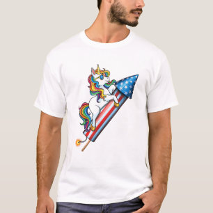 T-shirt Licorne chevauchant des feux d'artifice Drapeau am