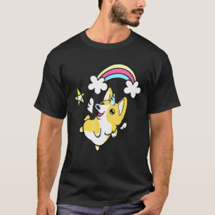 T-shirt Licorne Corgi Graphisme Arc-en-ciel Doodle