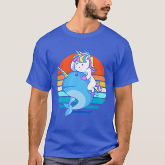 T-shirt Licorne d'animaux de l'océan rétro chevauchant des