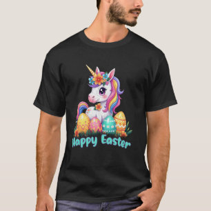 T-shirt Licorne de Pâques Fleur d'Oeuf Pastel Heureuse