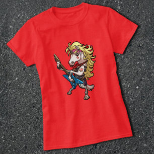 T-shirt Licorne drôle Glam Metal Hard Rock Guitare Cartoon