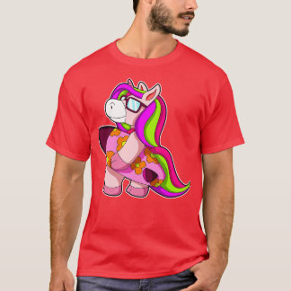 T-shirt Licorne en Surfeur avec Lunettes de Soleil Planche