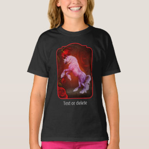 T-shirt Licorne et roses rouges Art fantastique de cheval
