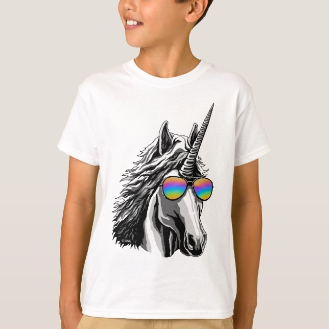 T-shirt Licorne fraîche avec des lunettes de soleil (Devant)