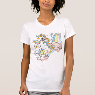 T-shirt Licorne mignonne sur un arc-en-ciel