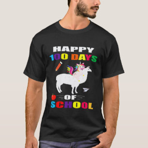 T-shirt Licorne montant un lama jour 100 de l'école heureu