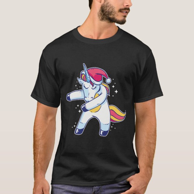 T-shirt Licorne Père Noël Flossing dans la neige (Devant)