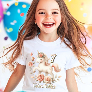 T-shirt Licorne roses pastel fantaisiste anniversaire