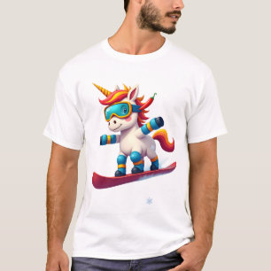 T-shirt Licorne sur Snowboard - Ski drôle et sports d'hive