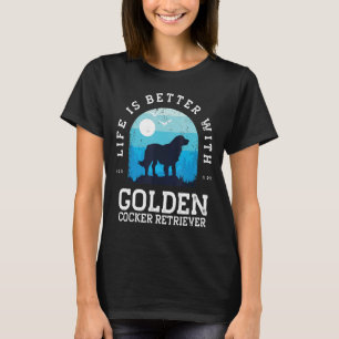 T-shirt Life Better Golden Cocker Retriever Vintage Blue D