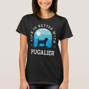 T-shirt Life Better Pugalier Vintage Blue Chien Maman Papa
