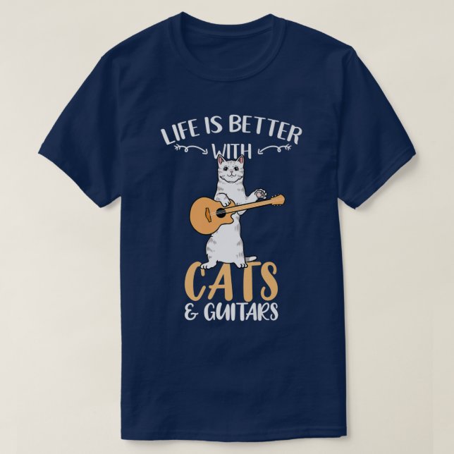 T-shirt Life Is Better With Cats And Guitars Premium  (Design devant)