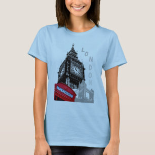 T-shirt Light Blue London Red Telephone Box Big Ben Horlog