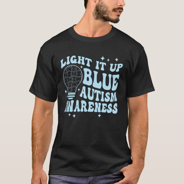T-shirt Light It Up Blue Retro Groovy Autism Awareness Gir (Devant)