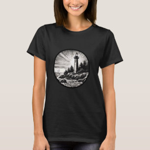 T-shirt Lighthouse Summer Sunset Voilier Art Sea Oce