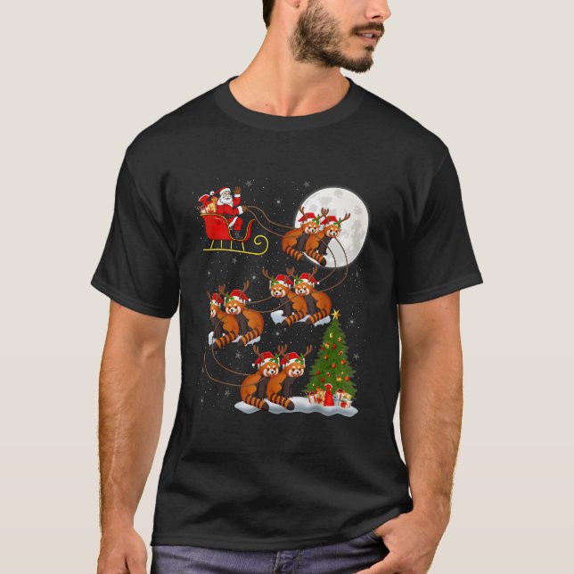 T-shirt Lighting Tree Santa Riding Red Panda (Devant)