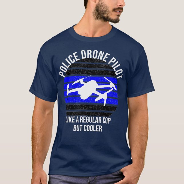 T-shirt Ligne bleue du pilote de drone de police (Devant)