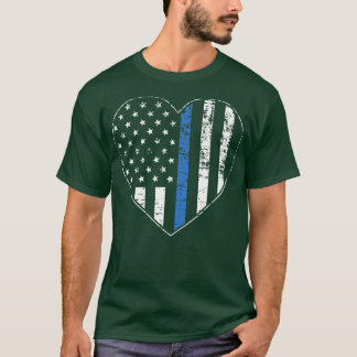 T-shirt Ligne Bleue Mince Coeur Distorti du drapeau améric