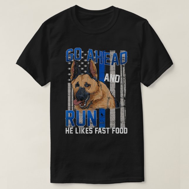T-shirt Ligne Bleue Mince Drapeau Police Chien Berger Alle (Design devant)