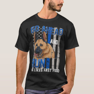 T-shirt Ligne Bleue Mince Drapeau Police Chien Berger Alle