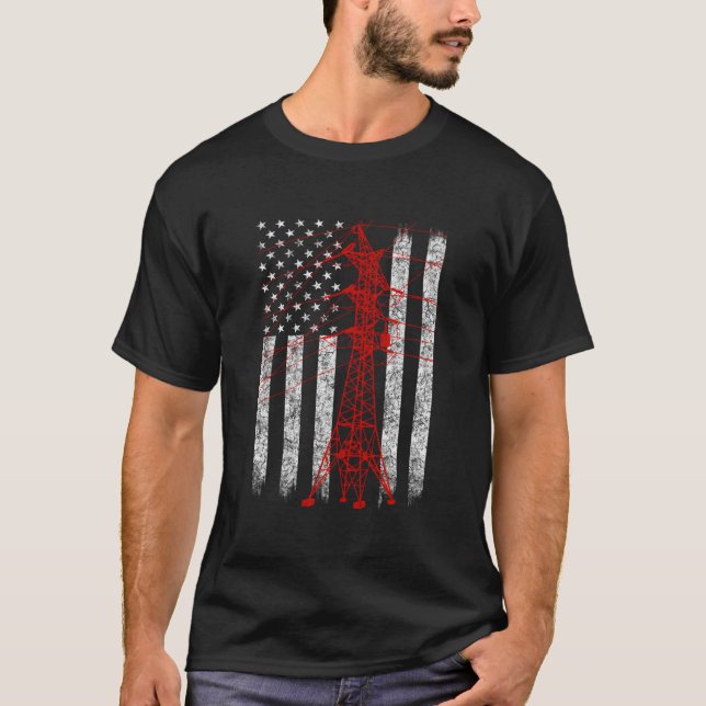 T-shirt Ligne du drapeau américain de la tour de transmiss (Devant)