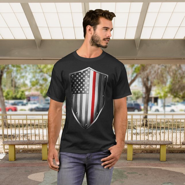 T-shirt Ligne rouge mince du Courage Insignia Noir (Créateur téléchargé)
