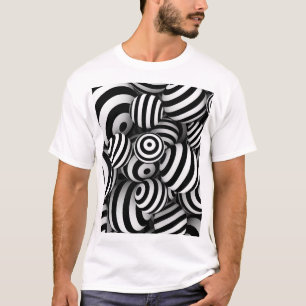 T-shirt Lignes noires de boules blanches 3D