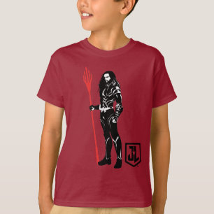 T-shirt Ligue de Justice Aquaman Pose Noir Pop Art