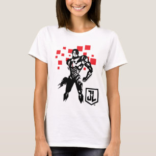 T-shirt Ligue de Justice   Cyborg Digital Noir Pop Art