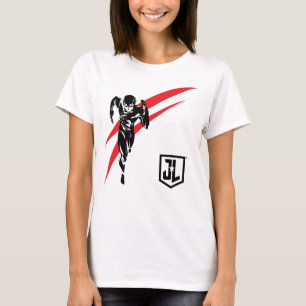 T-shirt Ligue de Justice   Flash Running Noir Pop Art