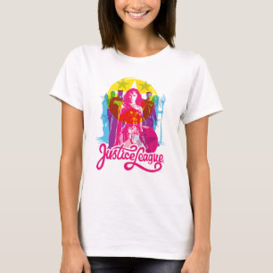 T-shirt Ligue de Justice Retro Group & Logo Pop Art