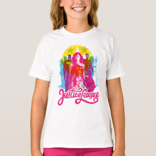 T-shirt Ligue de Justice   Retro Group & Logo Pop Art