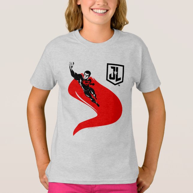T-shirt Ligue de Justice | Superman Flying Noir Pop Art (Devant)