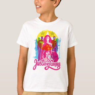 T-shirt Ligue de la justice  Retro Group & Logo Pop Art