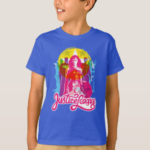 T-shirt Ligue de la justice  Retro Group & Logo Pop Art