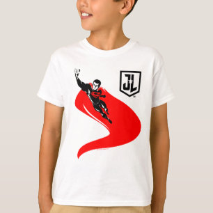 T-shirt Ligue de la justice  Superman Flying Noir Pop Art
