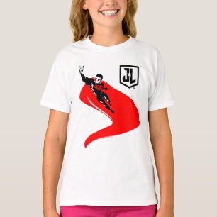 T-shirt Ligue de la justice Superman Flying Noir Pop Art