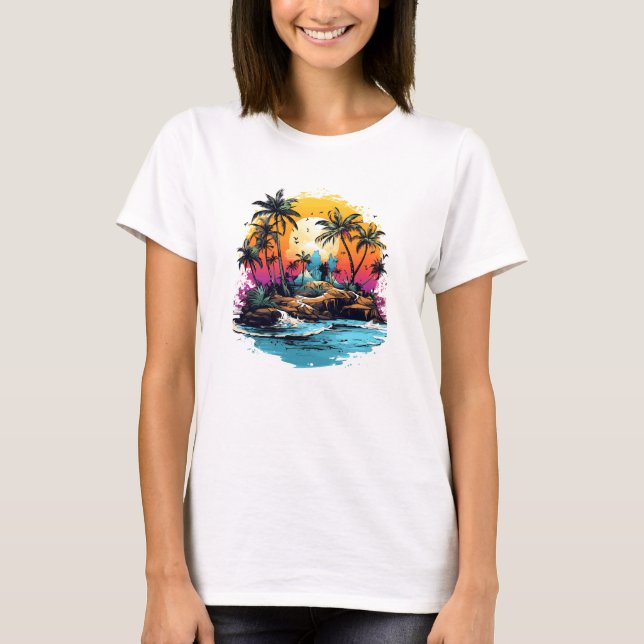 T-shirt L'île aux palmiers tropicaux en été (Devant)
