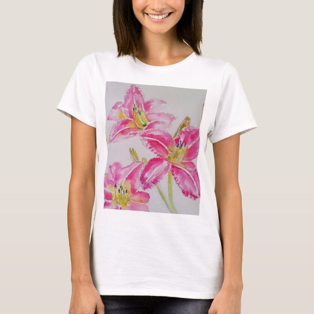 T-shirt Lily rose Fleurs florales d'aquarelle Fleurs T-shi (Devant)